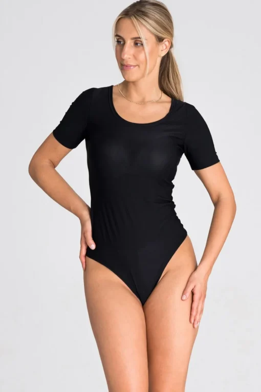 Body damskie z krótkim rękawem - czarne