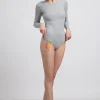 Body prążkowane z długimi rękawami - popielate