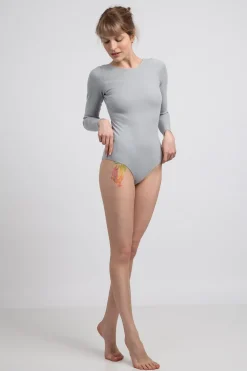 Body prążkowane z długimi rękawami - popielate