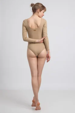 Body prążkowane z długimi rękawami - cappuccino