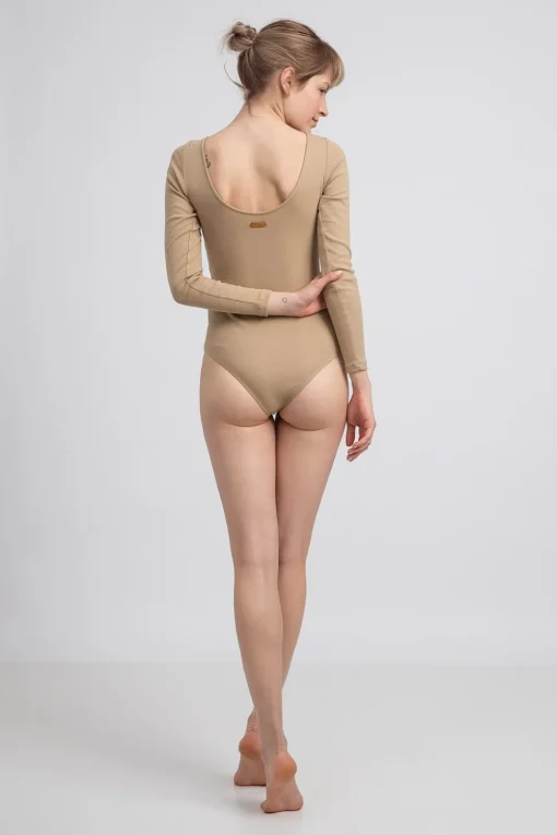 Body prążkowane z długimi rękawami - cappuccino