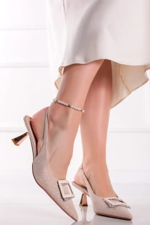 Brokatowe czółenka slingback Eliza II - złote