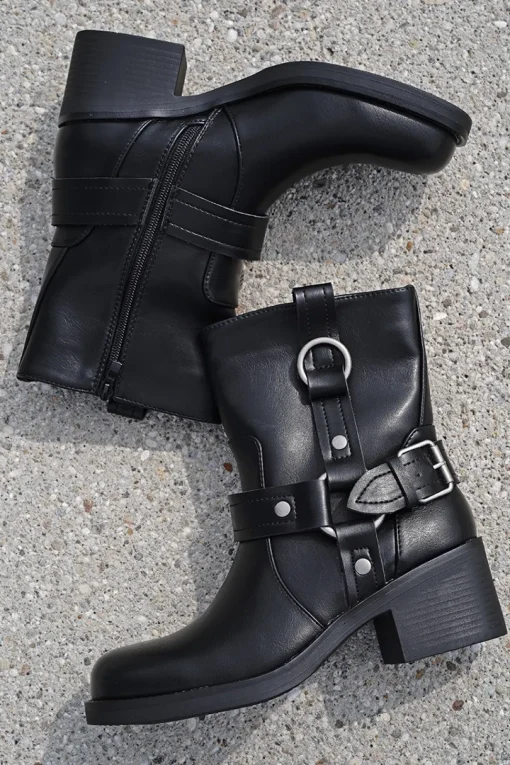 Buty do kostek na grubym niskim obcasie Abelia - czarne