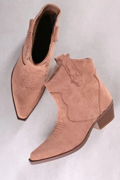 Buty do kostek na grubym obcasie Abner - brązowe
