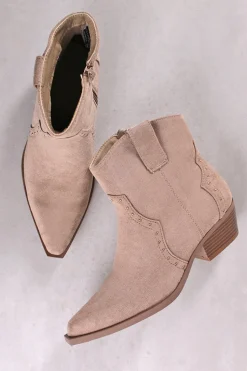 Buty do kostek na grubym obcasie Abner - beżowe