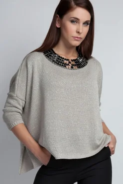 Ciepły sweter damski typu oversize - szary