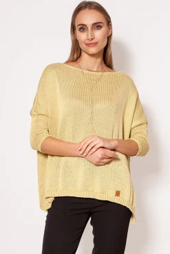 Ciepły sweter damski typu oversize - złoty
