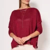 Ciepły sweter damski typu oversize - bordowy