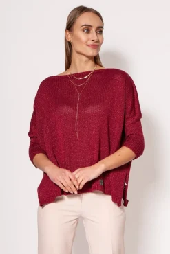 Ciepły sweter damski typu oversize - bordowy