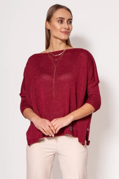 Ciepły sweter damski typu oversize - bordowy
