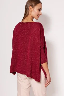 Ciepły sweter damski typu oversize - bordowy