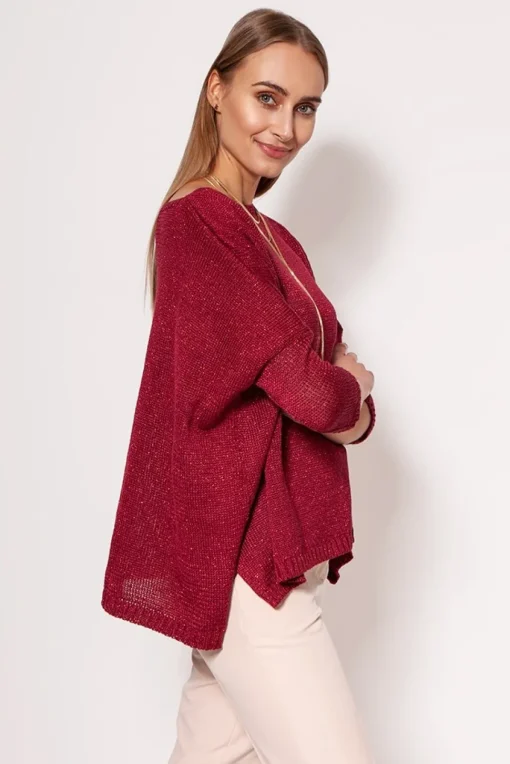 Ciepły sweter damski typu oversize - bordowy