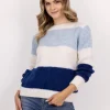 Ciepły sweter w szerokie pasy - błękitny-kobalt