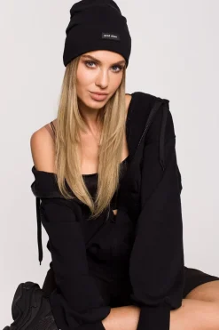 Czapka beanie unisex z naszywką good vibes - czarna