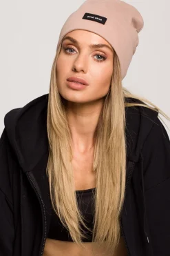 Czapka beanie unisex z naszywką good vibes - mokka