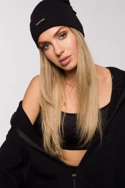 Czapka beanie unisex z naszywką good vibes - czarna