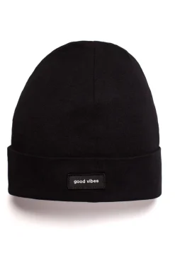 Czapka beanie unisex z naszywką good vibes - czarna