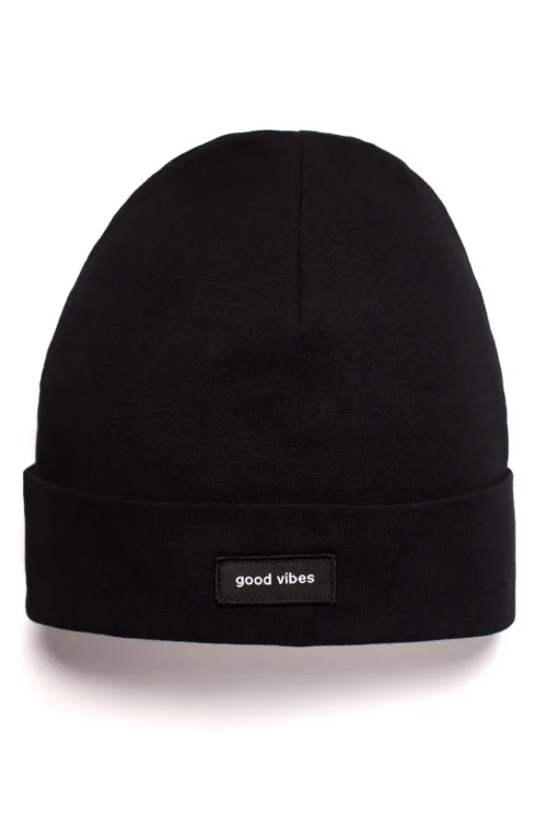 Czapka beanie unisex z naszywką good vibes - czarna