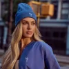 Czapka beanie z haftem - indygo