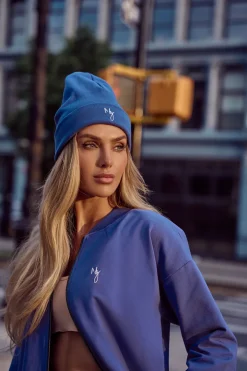 Czapka beanie z haftem - indygo