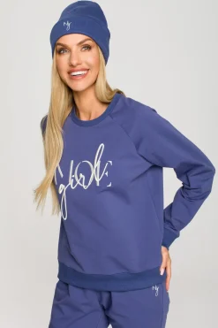 Czapka beanie z haftem - indygo