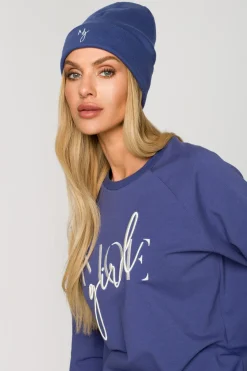 Czapka beanie z haftem - indygo