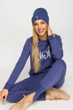 Czapka beanie z haftem - indygo