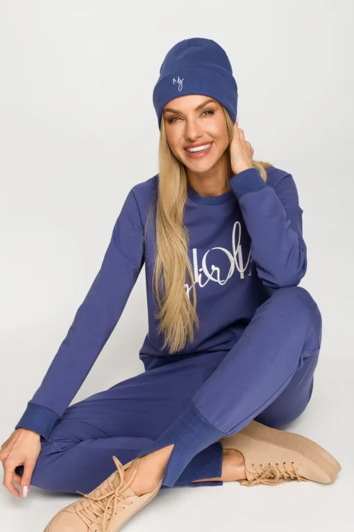 Czapka beanie z haftem - indygo
