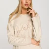 Czapka beanie z haftem - piaskowa
