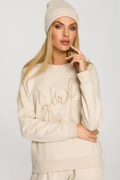 Czapka beanie z haftem - piaskowa