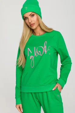Czapka beanie z haftem - soczysto-zielona