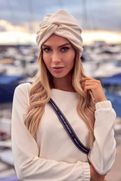 Czapka typu turban - śmietankowa