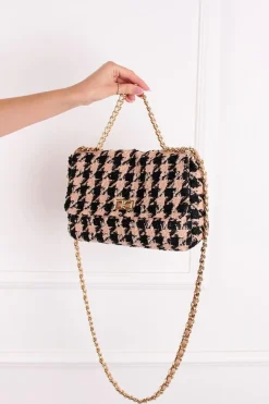 Czarna wzorzysta torebka crossbody Lucy - brzoskwiniowa