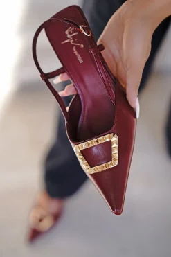 Czółenka slingback Amanda - bordowe