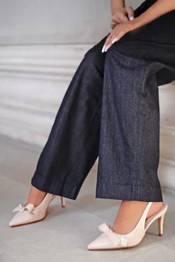 Czółenka slingback na cienkim obcasie Eve - beżowe