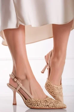 Czółenka slingback na cienkim obcasie Doris - beżowe