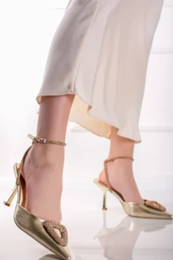 Czółenka slingback na cienkim obcasie Linda - złote