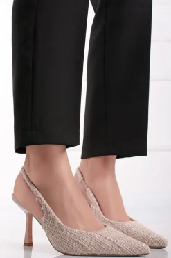 Czółenka slingback na cienkim obcasie Natalia - beżowe