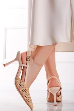 Czółenka slingback na cienkim obcasie Doris - beżowe