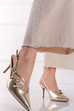 Czółenka slingback na cienkim obcasie Neva - złote