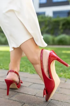 Czółenka slingback na cienkim obcasie Eve - bordowe