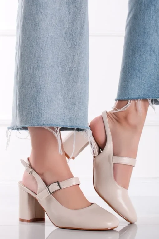 Czółenka slingback na grubym obcasie Mayla - beżowe