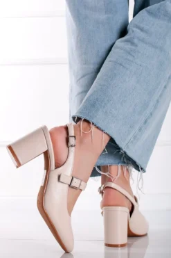 Czółenka slingback na grubym obcasie Mayla - beżowe