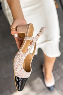 Czółenka slingback na grubym obcasie Lipa - czarno-jasnoróżowe
