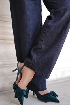 Czółenka slingback w panterkę na cienkim obcasie Zara - ciemnozielone