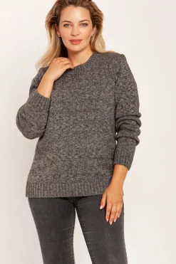 Dopasowany sweter z melanżowej dzianiny - grafitowy melanż