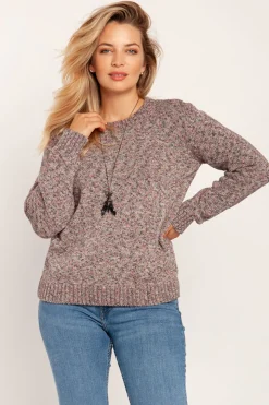 Dopasowany sweter z melanżowej dzianiny - różowy melanż