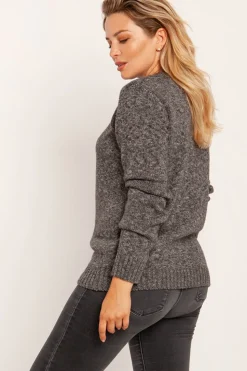 Dopasowany sweter z melanżowej dzianiny - grafitowy melanż