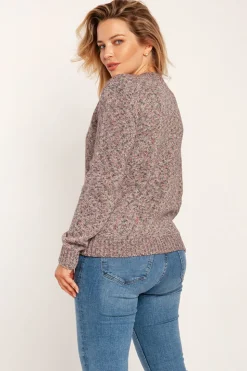 Dopasowany sweter z melanżowej dzianiny - różowy melanż