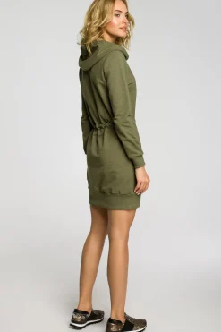 Dresowa sukienka kangurka z kapturem - khaki